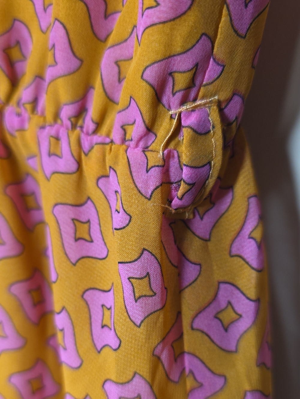 Umgee Boho Babydoll Dress Mustard Pink Geometric Print Tie Sleeve Small - Picture 8 of 9